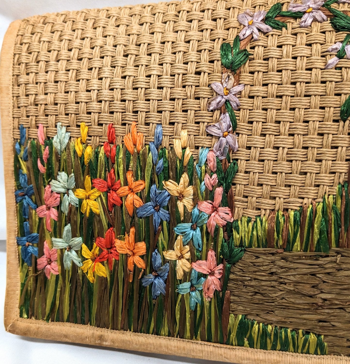 1930s Raffia Embroidered Straw Bag