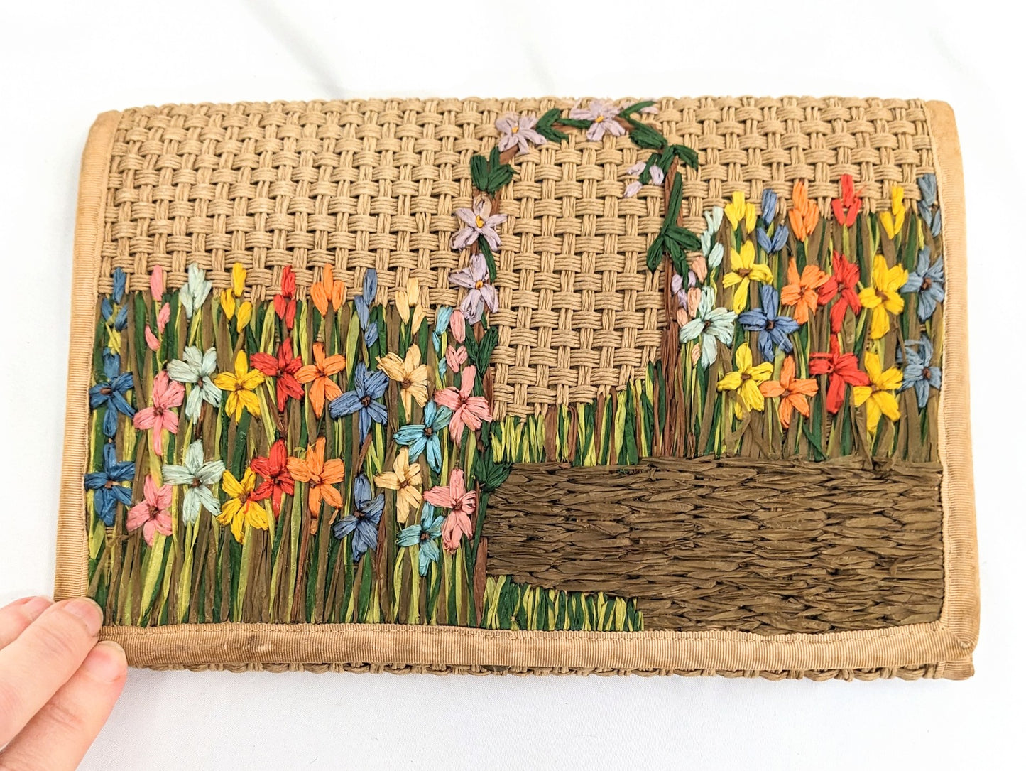1930s Raffia Embroidered Straw Bag