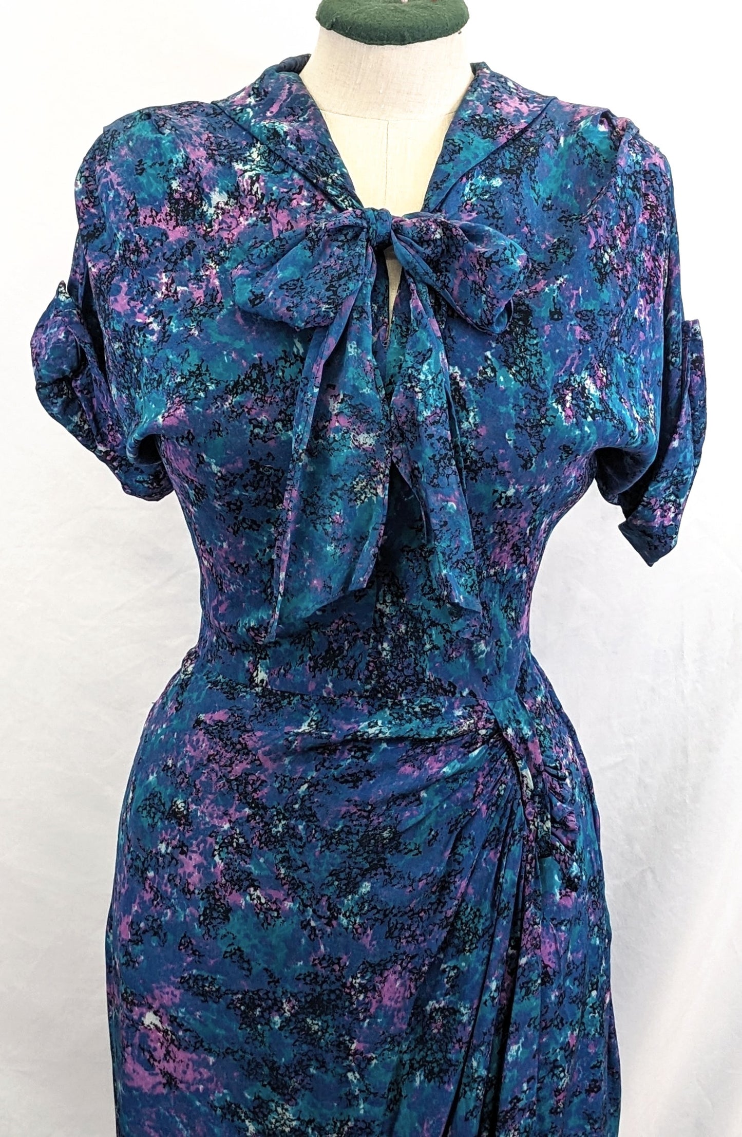 1940s Silk Swag Skirt Dress