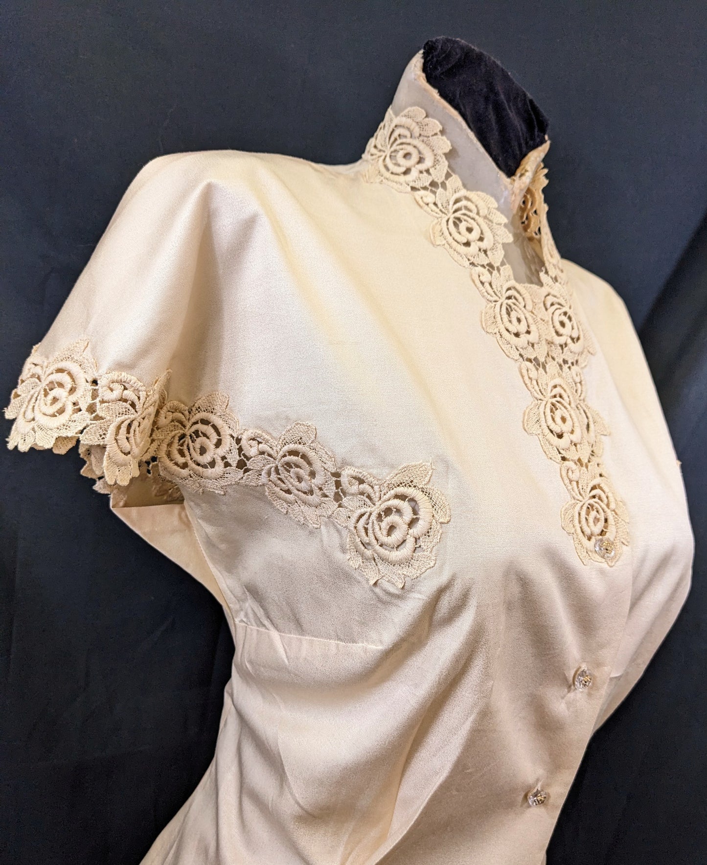 1950s Silk Blouse with Lace Trim