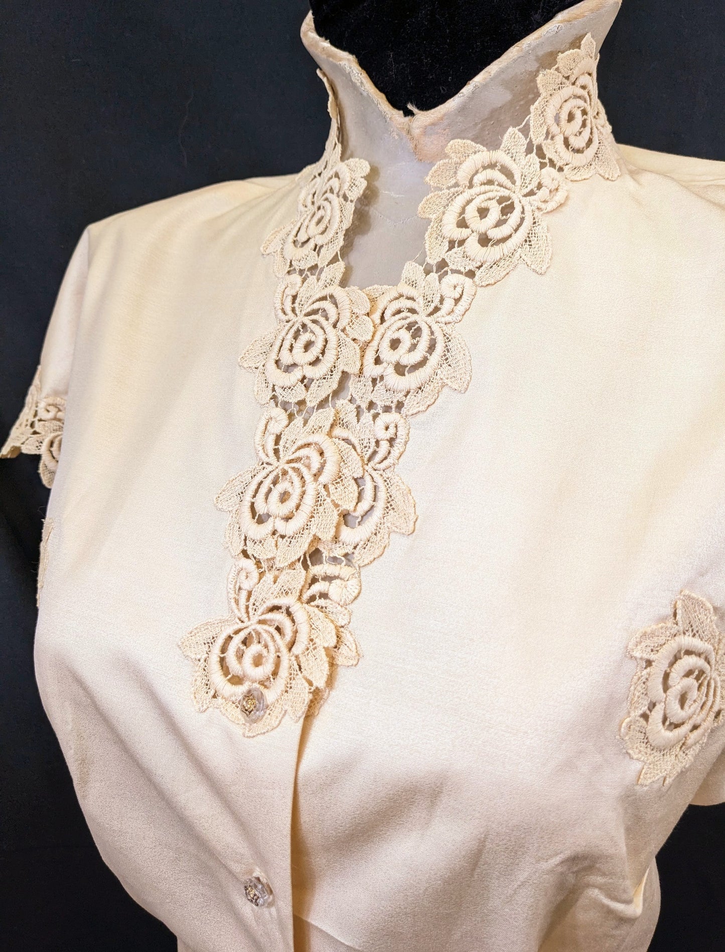 1950s Silk Blouse with Lace Trim