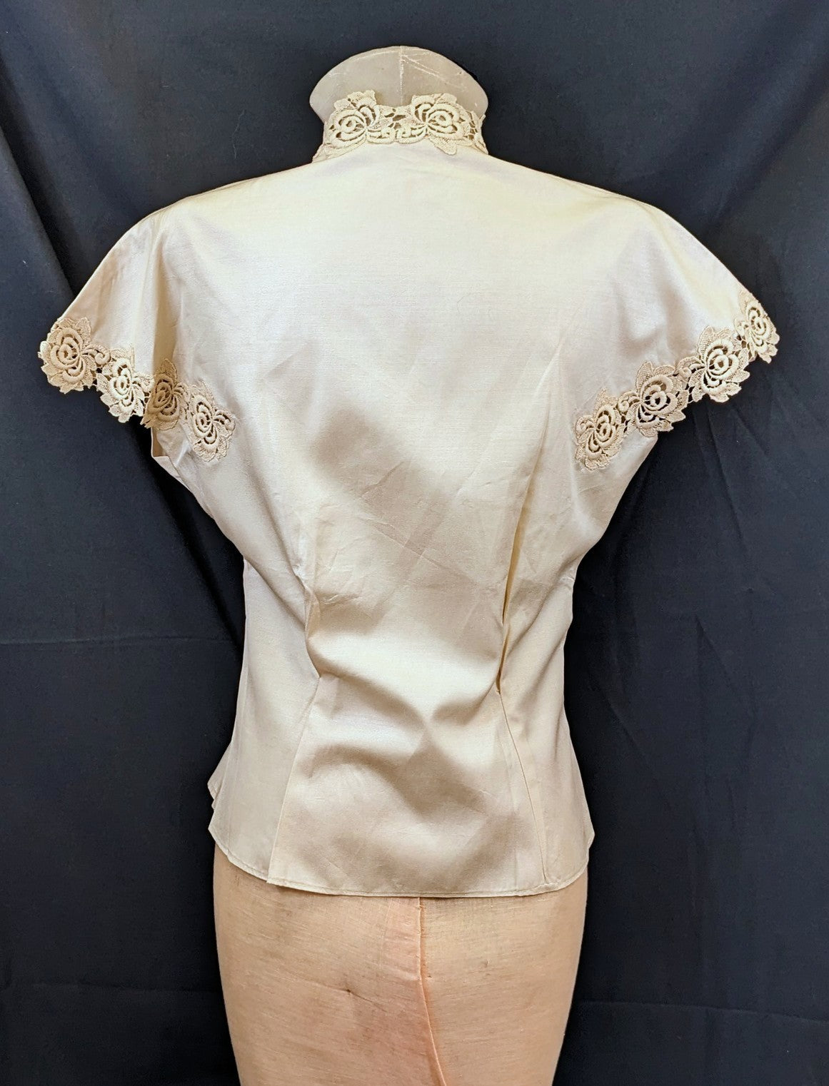 1950s Silk Blouse with Lace Trim