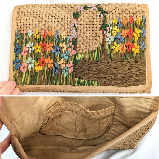 1930s Raffia Embroidered Straw Bag