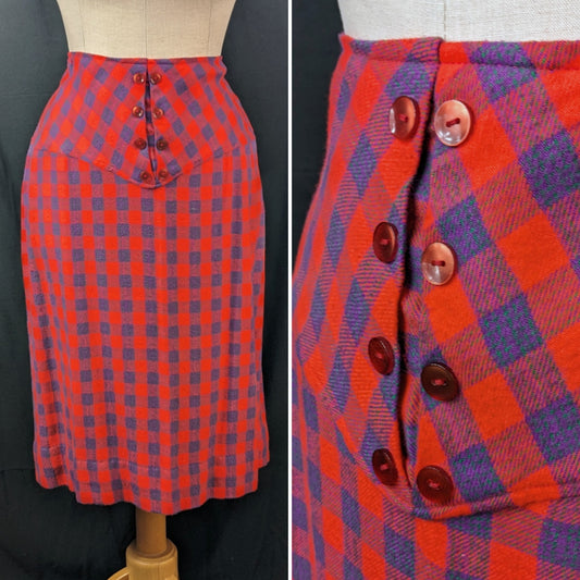 *RESERVED PLEASE DO NOT BUY* 1940s Plaid Button Detail Skirt