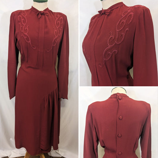 1930s Red Crepe Dress