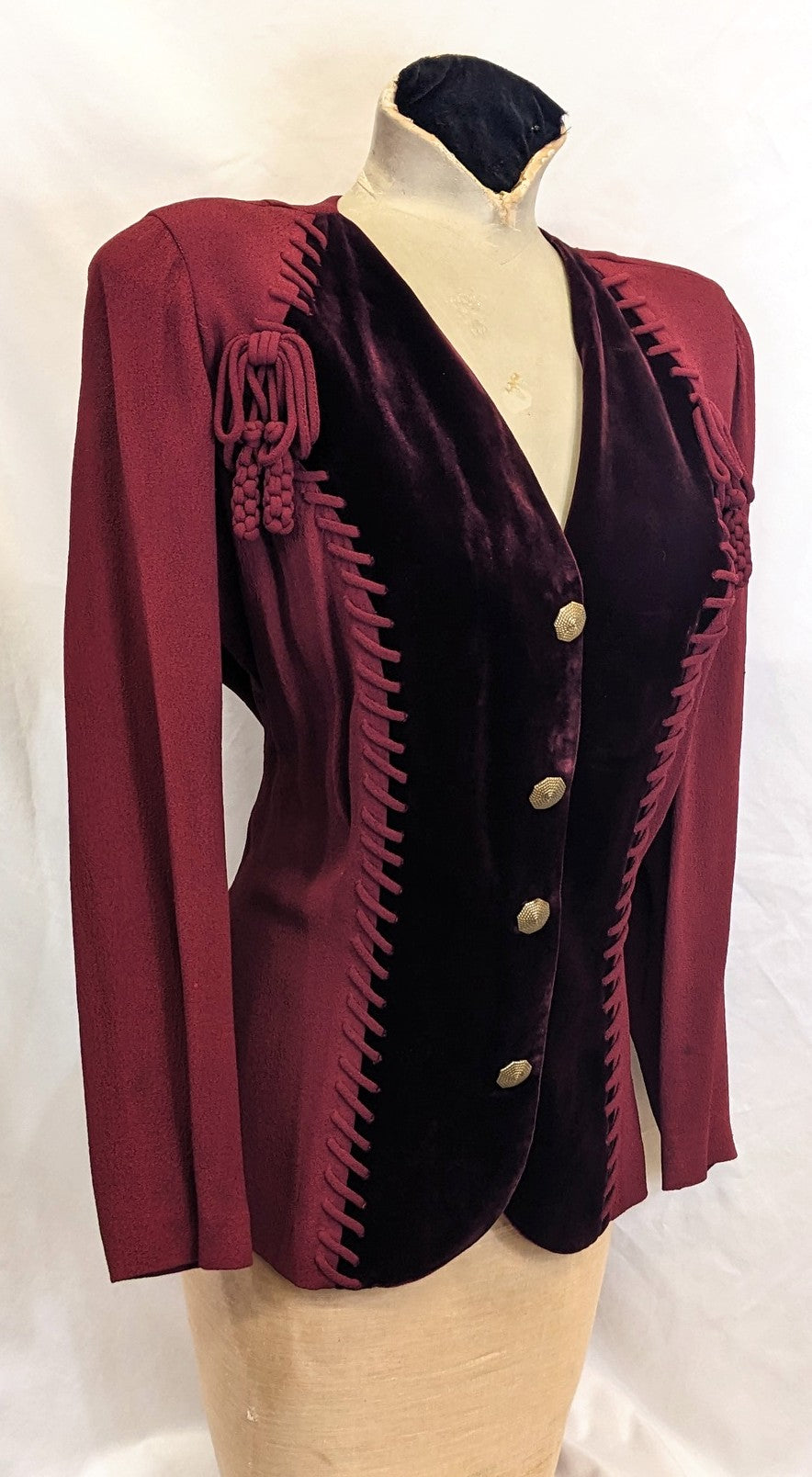 1940s Crepe and Velvet Blouse/Jacket