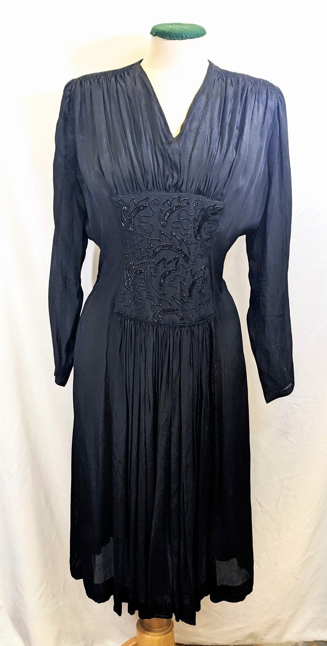 1930s Black Silk Dress