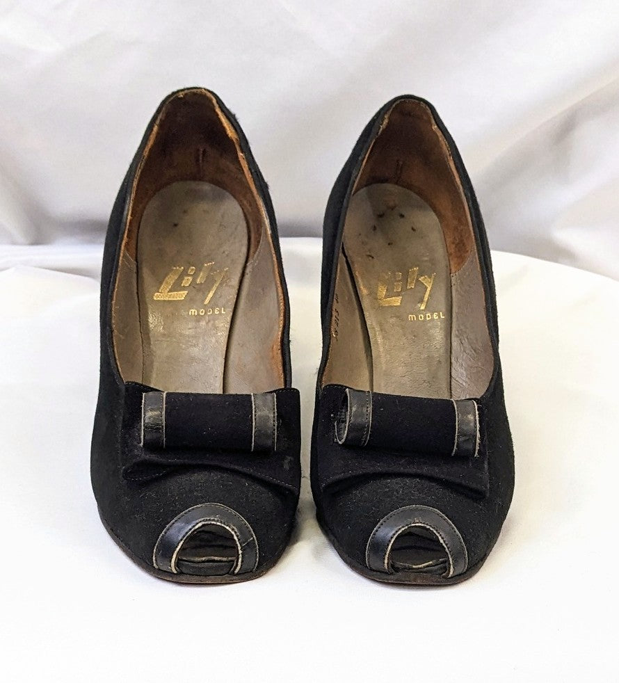 1940s Black Peep Toe Heels