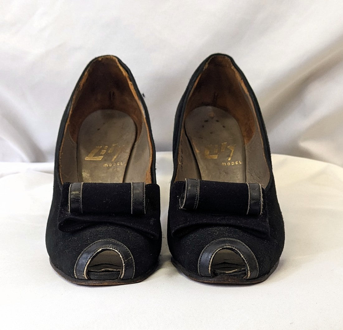 1940s Black Peep Toe Heels